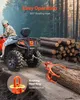 A person riding an ATV in a forest, pulling a log with a log grapple. Náhľad obrázku produktu