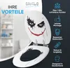 A toilet seat with a Joker design is shown open, with various feature callouts on the right side. Náhled obrázku produktu