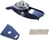 A kitchen tool set including a mandoline slicer with a citrus juicer attachment, a blade, and a protective guard, displayed against a white background. Podgląd zdjęcia produktu