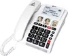 A white Geemarc CL9000 corded emergency phone with a large keypad and a digital display showing the date and time. Náhled obrázku produktu