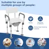 A shower chair with various icons and images of people indicating suitability for different user groups. Náhled obrázku produktu