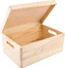 An open wooden box with a lid, viewed from a slightly elevated angle. Produktbild-Vorschau