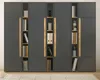 A large, modern gray cabinet with wooden accents, featuring multiple open shelves displaying books and decorative items. Produktbild-Vorschau