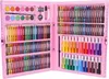 A pink art supply case filled with crayons, markers, and watercolors. Podgląd zdjęcia produktu