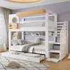 A white bunk bed with stairs and storage in a bedroom. Podgląd zdjęcia produktu