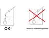 Two diagrams illustrating correct and incorrect usage of a heating element in liquid. Produktbild-Vorschau