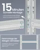 Close-up of shelving unit components with marketing text. Produktbild-Vorschau
