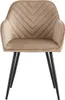 A beige upholstered dining chair with black metal legs, shown from the front on a white background. Náhľad obrázku produktu