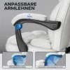 Close-up of an adjustable armrest on a white office chair, with inset images showing different features. Produktbild-Vorschau