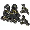 A set of four inline skates, with two larger skates in the foreground and two smaller skates in the background. Voir les images du produit