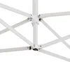 A close-up view of the white metal frame of a pop-up tent or canopy, showing the joints and support beams. Produktbild-Vorschau