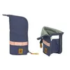 Two navy blue pouches with pink stripes and a brand logo, shown against a white background. Voir les images du produit