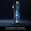 A cutaway diagram of a cordless vacuum cleaner showing its internal workings, docked in its charging station. Náhled obrázku produktu