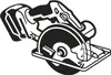 A black and white illustration of a cordless circular saw. Voir les images du produit