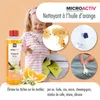 A collage showing a girl with chocolate stains on her face and shirt, alongside various close-up images demonstrating the product's cleaning capabilities on different types of stains and materials. Produktbild-Vorschau