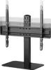 A black TV stand with adjustable height mounts for a television. Voir les images du produit
