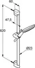 A technical drawing of a shower rail with dimensions. Produktbild-Vorschau