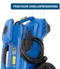 Close-up of the back of a blue pressure washer, showing its cable storage feature. Produktbild-Vorschau