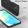 A black phone case is shown with a close-up of its raised edges and screen protection. Produktbild-Vorschau