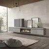 TV-Lowboard mit elektrischem Kamin, 368x45x35 cm, Zement Podgląd zdjęcia produktu