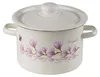 A white enamel pot with a floral design and a butterfly. Produktbild-Vorschau