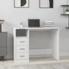 A white desk with drawers and a laptop on top, set in a room with artwork on the wall. Produktbild-Vorschau