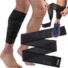 Collage of images showing a person's leg wrapped in a compression bandage, a close-up of the bandage, and a shoe with a bandage near it. Produktbild-Vorschau