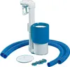 A white and blue pool skimmer package with hoses and clamps on a white background. Produktbild-Vorschau