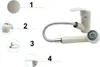 A beige kitchen faucet with a pull-out spray head is shown against a white background, with numbered callouts pointing to different parts of the faucet. Anteprima dell’immagine prodotto