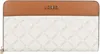 A close-up view of a white and brown L.CREDI wallet with a repeating logo pattern. Anteprima dell’immagine prodotto