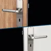Two door handles are shown, one on a wooden door and one on a white door. Produktbild-Vorschau