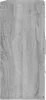 A close-up view of the side of a gray wooden sideboard. Voir les images du produit