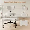 A white ergonomic meditation chair with dimensions indicated by text and dotted lines. Produktbild-Vorschau