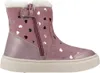 A single pink boot with silver heart patterns and white fur trim is shown against a white background. Produktbild-Vorschau