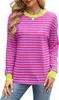 ASKSA Damen T-Shirt Rundhals Langarm Shirts Gestreift Basic Produktbild-Vorschau 2
