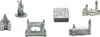 A collection of miniature architectural models and a figurine, likely representing landmarks or game pieces, arranged against a white background. Produktbild-Vorschau
