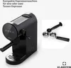 A black espresso machine and its accessories are displayed against a white background. Produktbild-Vorschau