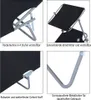 A collage of four close-up images showcasing different features of a black folding lounge chair. Produktbild-Vorschau