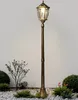 A classic solar-powered garden lantern standing on a bed of white gravel, surrounded by small bushes and plants. Produktbild-Vorschau