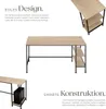 Collage of images showing a desk from different angles and close-ups of its features, along with descriptive text. Produktbild-Vorschau