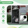 A bicycle and a scooter are stored inside a grey tent-like structure, which is set up outdoors next to a house. Produktbild-Vorschau