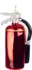 A close-up studio shot of a glass Christmas ornament shaped like a fire extinguisher. Náhľad obrázku produktu