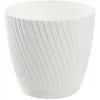 A white planter pot with a textured, swirling design and a matching saucer, isolated on a white background. Produktbild-Vorschau