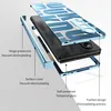 An exploded view of a phone case showing its different layers and components, with labels indicating features. Produktbild-Vorschau