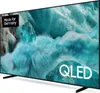 A Samsung QLED TV is shown from a side angle, displaying a vibrant abstract image on its screen. Produktbild-Vorschau