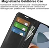 A close-up view of a black leather wallet case for a smartphone, showing card slots and a bill compartment. Produktbild-Vorschau