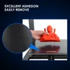 A hand is shown removing a red 3D printed octopus from a black 3D printer build plate. A close-up inset shows the texture of the build plate. Náhled obrázku produktu