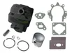A collection of engine parts, including a cylinder, piston, rings, and gaskets, laid out on a white background. Voir les images du produit