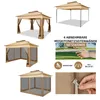 A collage of images showing a pop-up gazebo from different angles and highlighting its features. Podgląd zdjęcia produktu