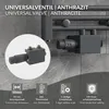 A close-up view of a radiator valve in anthracite color, with text overlays and icons detailing its features. Produktbild-Vorschau